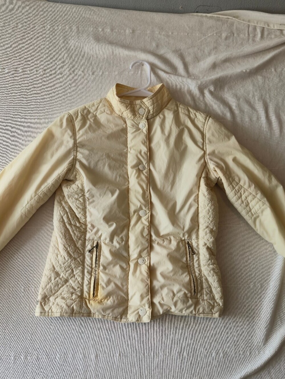 Vintage Y2K Split Women's Light Yellow Nylon Quilted Jacket Size S